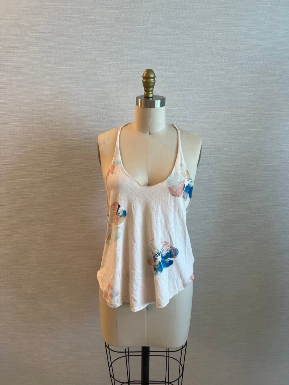Free People White Floral Print Racerback Tank Top Scoop Neck XS